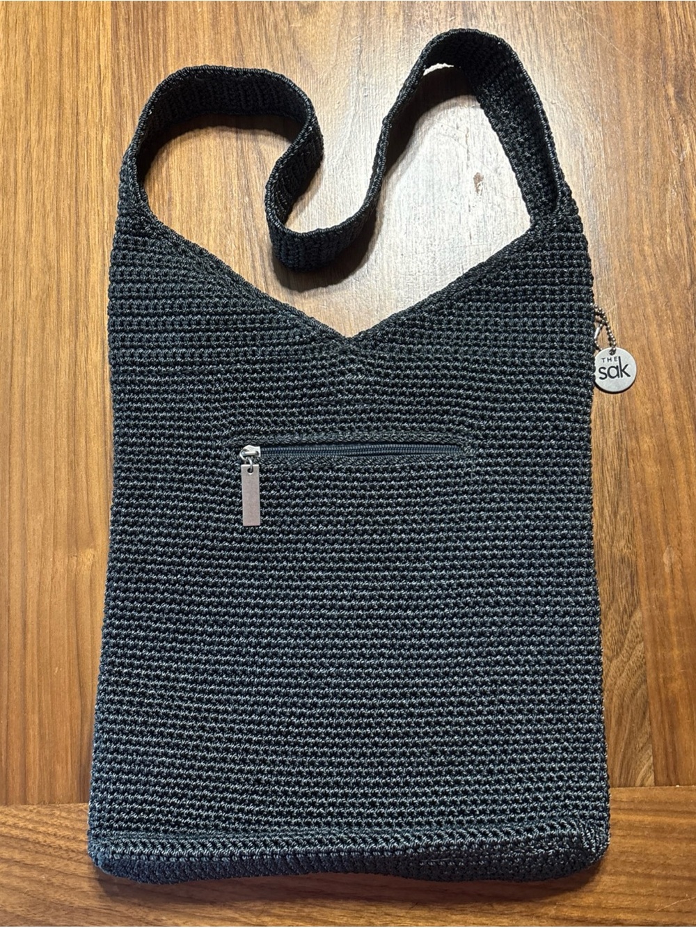The Sak Black/ Gray Boho Crochet Shoulder Tote